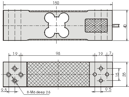 平行梁式稱重傳感器CAZF-W150外形尺寸圖