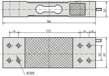平行梁式稱(chēng)重傳感器CAZF-W186外形尺寸圖